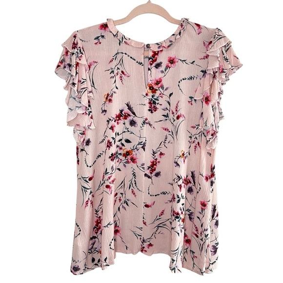 HAPTICS Pink Floral Double Ruffle Flutter Sleeve Blouse, Small - Picture 4 of 8